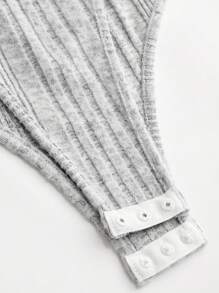 SHEIN Privé Plus Size Women's Elegant New Round Neck Long Sleeve Fleece Bodysuit - Multicolor - View 3