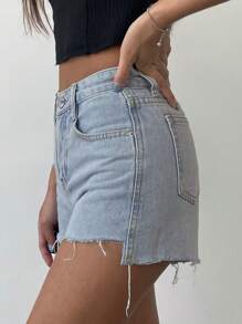 DAZY Plus Size Women's Light-Wash Denim Shorts With Frayed Hems, All Season - Light Wash - View 3