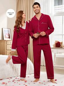 Conjunto de pijama para hombre con chaqueta tipo cárdigan de cuello de chal con estampado de onda