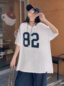 DAZY Women's Crew Neck Knit Number Print T-Shirt, Suitable For Spring/Summer - White - View 4