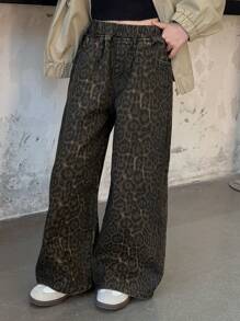 DAZY Tween Girl' Leopard Print Denim Pants Jeans,Back To School Clothes Fall,Winter - Brown - View 1