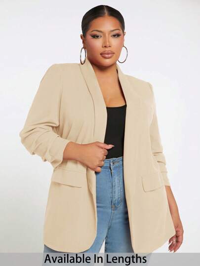 SHEIN Tall CURVE Blazer de manga larga elegante de oficina de unicolor en talla grande