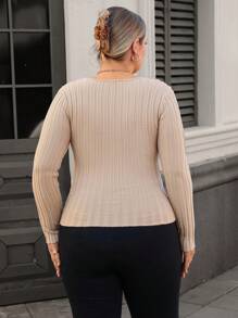 SHEIN Clasi Pulover din Lurex metalic cu decolteu în V, suprapus, cu talie cinsată, pentru femei, toamnă/iarnă - Kaki - Vizualizare 2