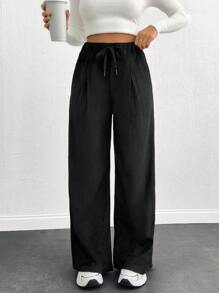 EURMUSE 女士休闲纯色高腰阔腿裤