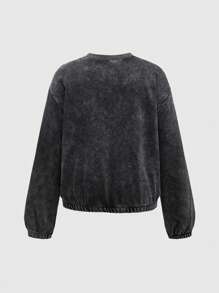 ROMWE Felpa oversize decorata con strass e stampa ad ali, effetto consumato - nero - Visualizzare 2