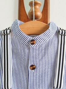 SHEIN Baby Jungen Kontrast Streifen Mode leichte Stehkragen Kurzarm Hemd + Latzhosen Gentleman Outfit Anzug, geeignet für Frühling/Sommer Ausflüge, Parkspaziergang und lässige Freizeitkleidung Zuhause - Blau - Übersicht 7