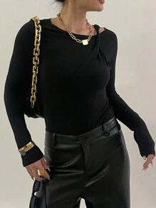 DAZY Casual Sexy Fitted Long Sleeve Summer Blouse For Women,Fall Women Clothes - Black - View 4