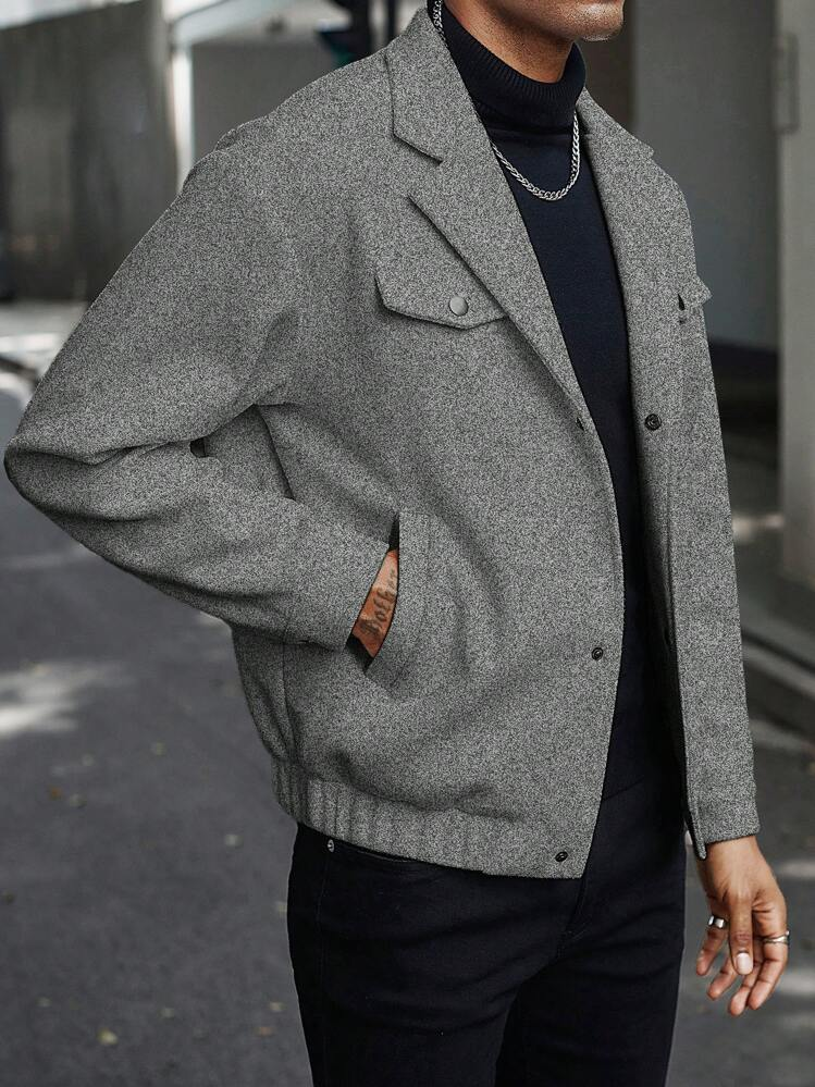 Manfinity Homme معطف بأزرار أمامية وجيب طويل الأكم...