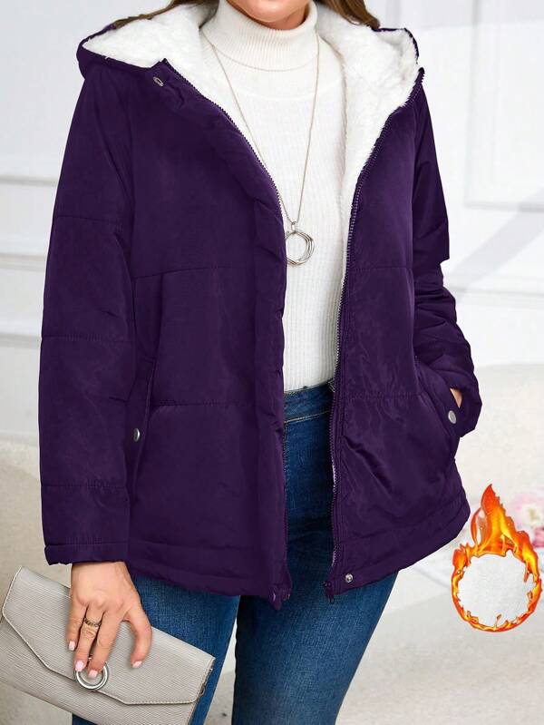 Sweat-shirt à capuche avec fermeture éclair et poches de couleur unie pour femmes, décontracté et chic pour le port quotidien. Manteau matelassé d'hiver