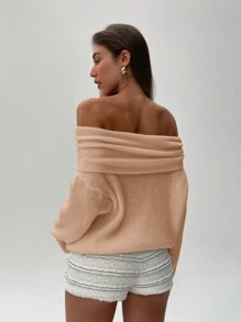 Aloruh Women's Autumn/Winter New Off Shoulder Design Long Sleeve Knitted Sweater
