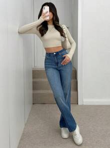 EURMUSE HIGH WAIST STRAIGHT LEG COMFORT JEAN - Light Wash - View 5