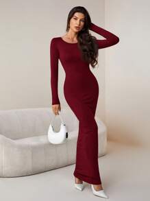 SHEIN Tall Black Knitted Women's Long Sleeve Dress