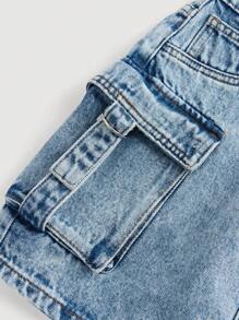 SHEIN Girlism Teen Girl Utility Pocket Short Casual Denim Mini Skirt