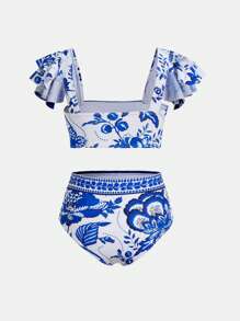 Swim Oasis 3pcs Women's Vacation Beach Floral Print Bikini Set Summer