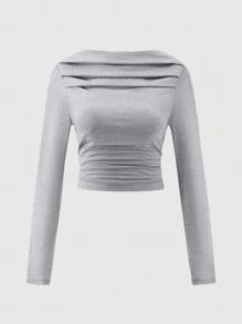 Teen Girl Elegant Light Gray High Elastic Comfortable Off-Shoulder Outfit Set, Suitable For Spring & Autumn