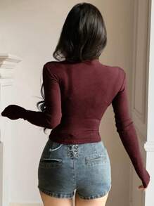 DAZY 女士纯色镂空长袖修身时尚 T 恤，秋季