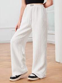 Girls Plus Floral Print Loose Straight Leg Sweatpants - White - View 5