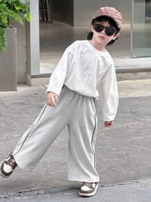 DAZY Young Boy Simple Line Splicing Casual Sweatpants, Daily Relaxed Wear - Grey - View 7