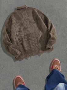 Manfinity EMRG Men's Autumn/Winter Casual Tie-Dye Distressed Patterned Knit Sweater - Camel - View 2