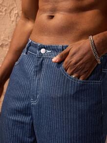 Forever 21 Men Striped Loose Fit Carpenter Jeans - Navy Blue - View 4