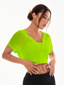 Core Rhythm Women's Solid Color Zip-Up Front Short Sleeve Casual Cropped Sport Jacket - Green - View 3