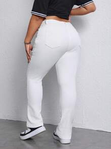 SHEIN EZwear Plus Size Women Pocket Flare Casual Versatile Denim Jeans - White - View 2