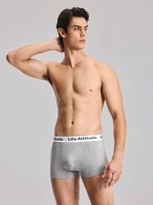 3 pezzi Mutande boxer da uomo con stampa a lettera su patch di colore unito, casual - Multicolore - Visualizzare 6