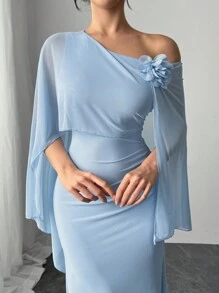 Firerie 情人节优雅浪漫花卉网眼裹身裙 - 正式场合长礼服，腰部褶皱，适合约会、派对、宴会、女士夏季连衣裙、茶会连衣裙、女士柔和色调连衣裙