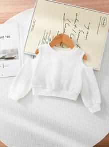 SHEIN Babygirl 时尚百搭白色镂空肩长袖运动衫