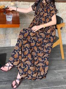 FRIFUL 女士波西米亚风印花长裙，夏季吊带裙，教师装，度假装，复活节女装 - 彩色 - 查看 4