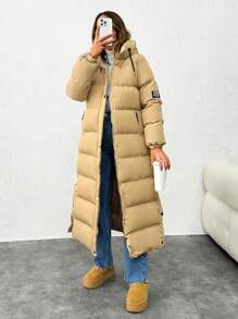 EURMUSE Contrast Trim Detailed, Keeping Warm, Zip Pocket And Side Poppers Detailed Puffer Jacket - Beige - View 5