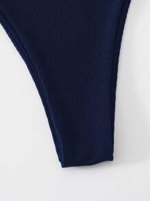 Swim Basics Celana Bikini Warna Polos, Sederhana dan Modis untuk Liburan Pantai Musim Panas - Navy Blue - View 3