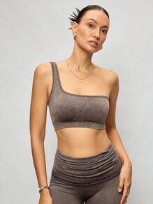 Activina 1 件女士棕色无缝绒面运动胸罩，休闲简约时尚，适合日常穿着、普拉提和瑜伽 - 巧克力棕 - 查看 5