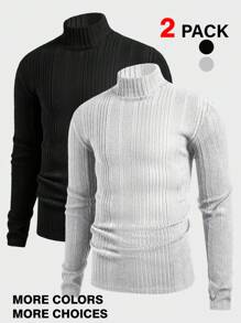 Manfinity VCAY paquete de 2 piezas, talla grande opciones y descuentos, camisetas de manga larga con textura de tejido holgado para hombres, para vacaciones, padre-hijo, pareja a juego, para uso casual/negocios, todos los días, para otoño/invierno, conjunto navideño