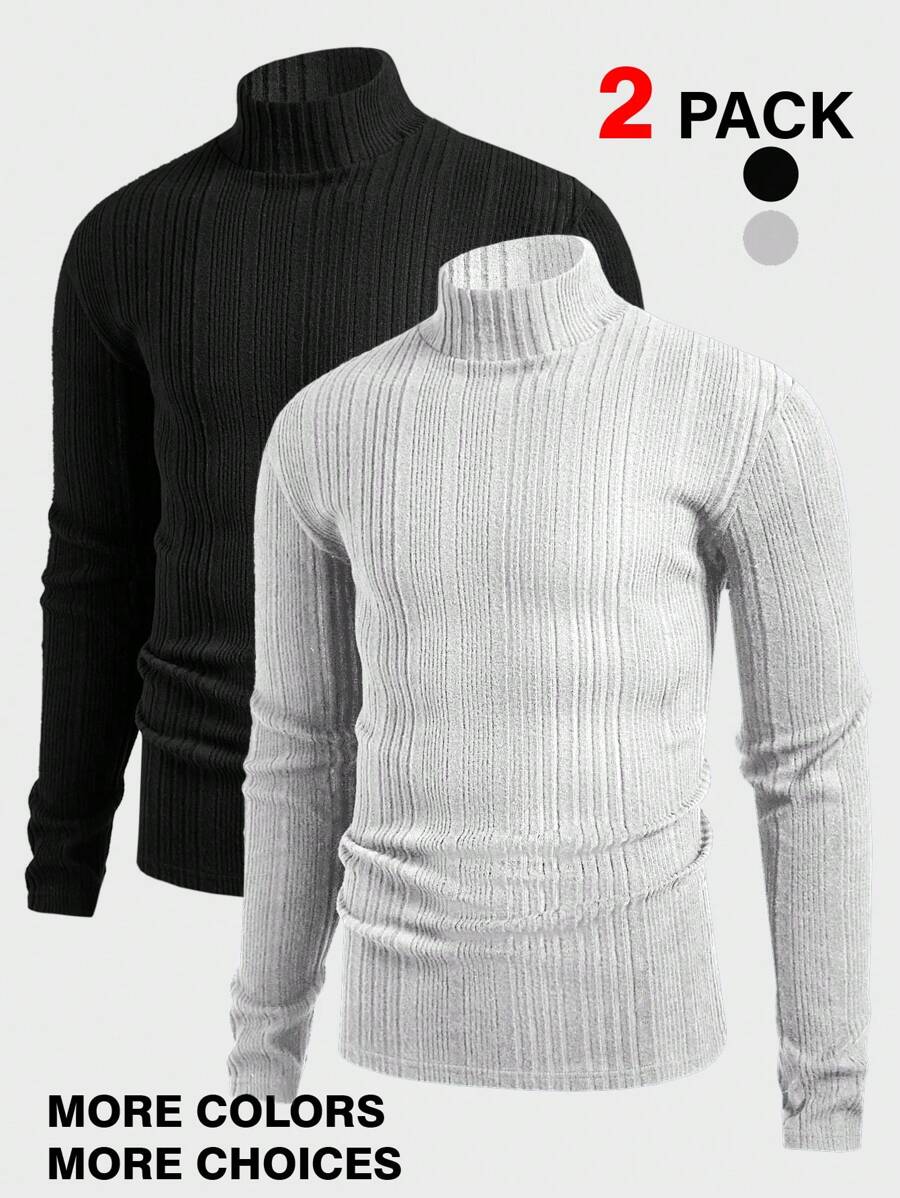 Manfinity VCAY paquete de 2 piezas, talla grande opciones y descuentos, camisetas de manga larga con textura de tejido holgado para hombres, para vacaciones, padre-hijo, pareja a juego, para uso casual/negocios, todos los días, para otoño/invierno, conjunto navideño