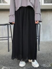 女士纯色百褶极简A字裙，休闲日常秋季款 - 灰色 - 查看 4