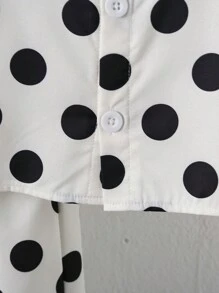 2pcs/Set Young Girl Cute Polka Dot Round Neck Short Sleeve Shirt And Wide Leg Pants Set, Suitable For Spring/Summer - Black and White - View 7
