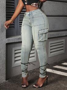 Slaydiva Women's Front Button Pocket Simple Denim Jeans, Casual Everyday Wear