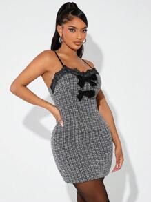 SHEIN SXY Autumn/Winter Textured Bow Decor Lady's Dress - Black - View 7