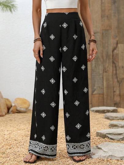 Breezaya Women's Casual Bohemian High Waist Wide Leg Pants Fall Cloth For Women