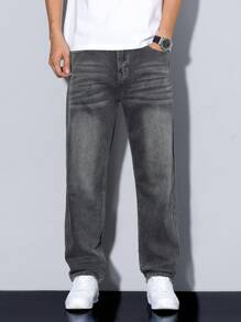 Manfinity Homme Quần Jeans Ống Thẳng Túi Đơn Màu Cho Nam - Xám - Xem 5