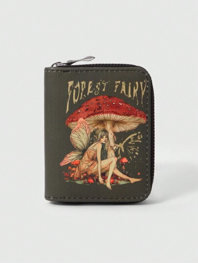 Fairycore Porte-monnaie court créatif aux champignons verts, porte-cartes multifonction