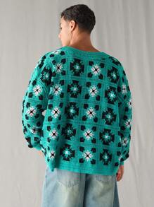 Manfinity VCAY 1 pièce pull ample et décontracté à manches longues en tricot pour jeunes adultes, pour un port quotidien - Vert - Voir 2