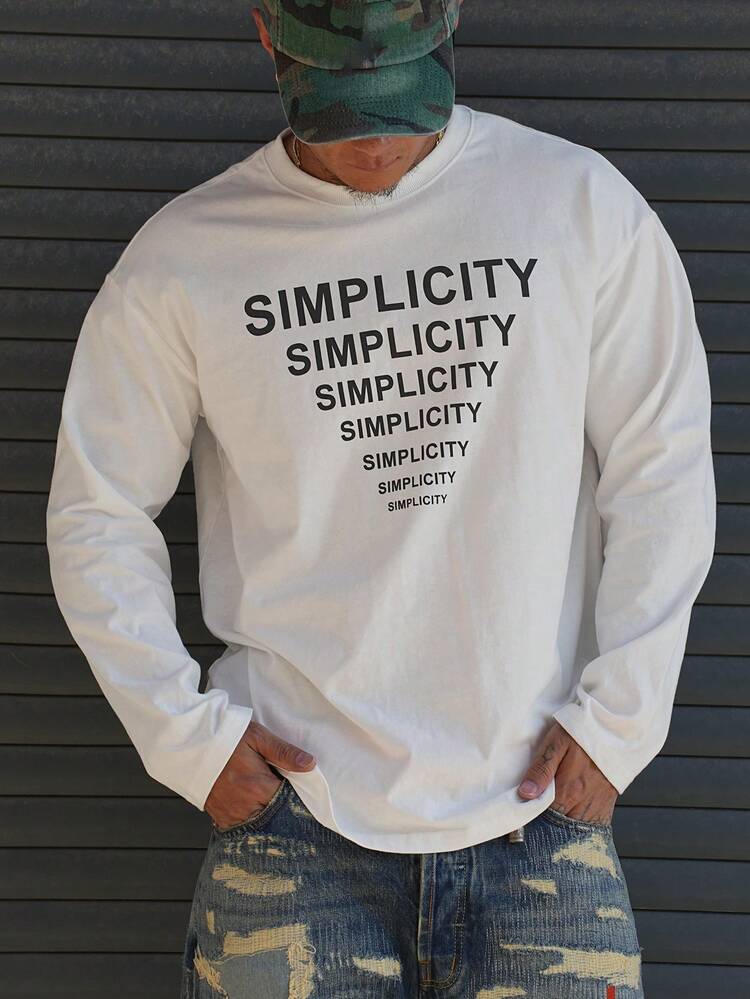 Men's Letter Print Casual Versatile Long Sleeve T-Shirt, Spring/Summer