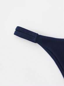 Swim Basics Celana Bikini Warna Polos, Sederhana dan Modis untuk Liburan Pantai Musim Panas - Navy Blue - View 5