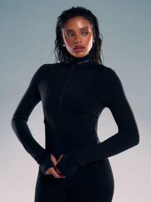 Musera Sport Long Sleeve High Neck Zip Up Jacket, Padel, Tennis, Pickleball Gym Fitness - Black - View 1