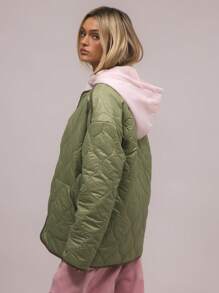 MUSERA Padded Quilted Popper Jacket Winter Evening - Green - View 2