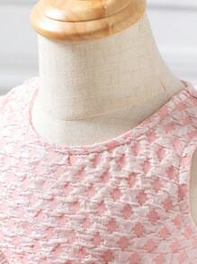 女童斋月优雅提花菱形图案连衣裙，可爱蝴蝶结点缀，简约时尚可爱公主裙，适合女童日常聚会和休闲装，春夏 - 粉色 - 查看 4