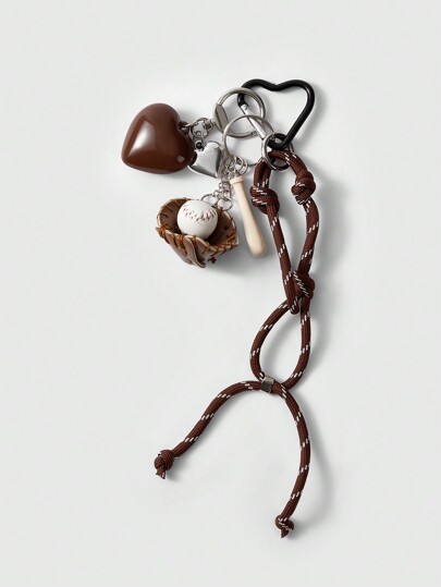 Kawaii 1 pieza Llavero/Colgante de bolso con cuerda de punto estilo corazón de chocolate y guante de béisbol de estilo urbano