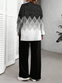 EMERY ROSE Casual Plaid Full-Print Plus Size Sweatshirt Set, Autumn/Winter - Multicolor - View 2